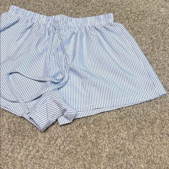 Blue & White Striped poplin Shorts cotton blend material with elastic waistband - Picture 6 of 8